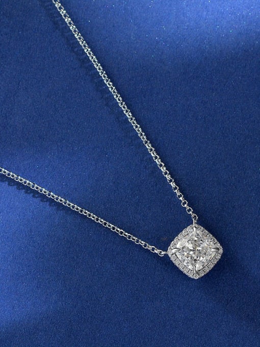 White [P 2052] 925 Sterling Silver High Carbon Diamond Square Luxury Necklace